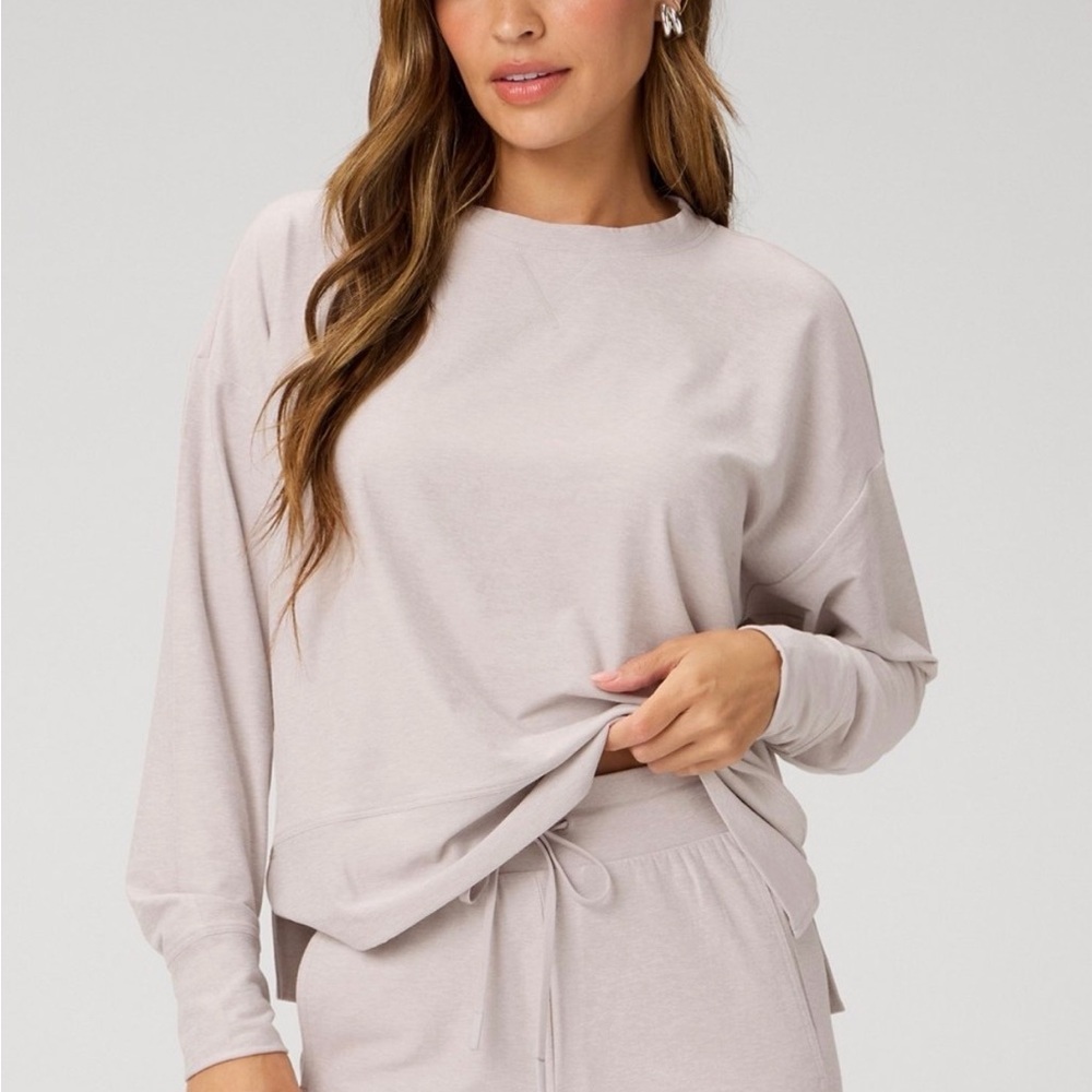Cloud Jersey Boxy Long-Sleeve Top in Light Sand Heather